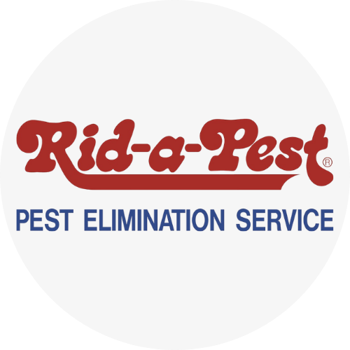 Logo with the words Rid-a-Pest in bold red, stylized text above PEST ELIMINATION SERVICE in blue capital letters on a white background.