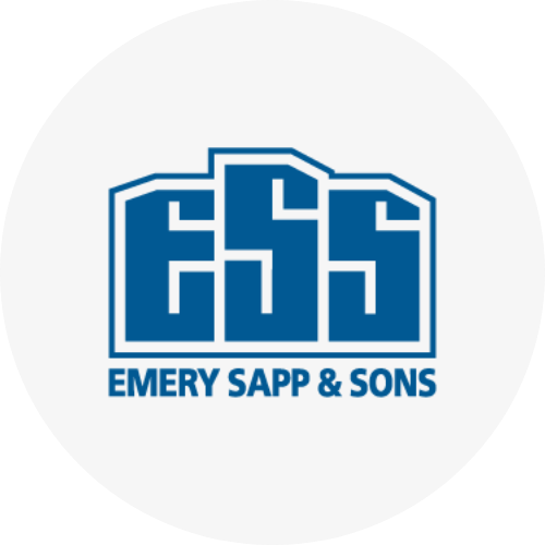Blue geometric logo with bold letters ESS above the words EMERY SAPP & SONS in blue, all set against a white background.